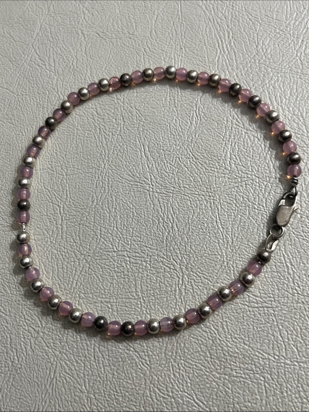 925 sterling Clasp Pink Beaded Bracelet/anklet with Silver Accents